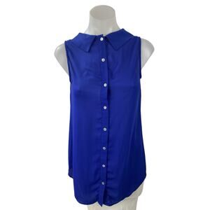 DR2 Women's Royal Blue Sleeveless Button Down Collared Blouse Shirt Top Size XS
